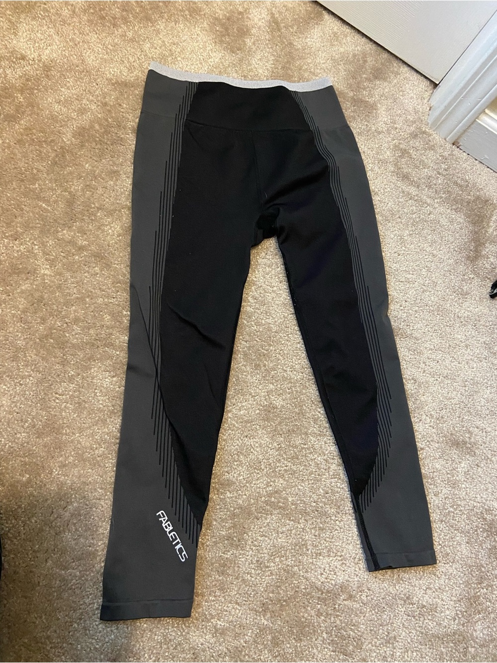 Fabletics Black and Dark Gray Colorblock Leggings